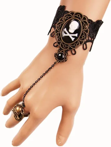 Vista 5 de BESTOYARD Pulsera de Halloween con Anillo Retro Skeleton Calavera Mujer Halloween Accesorio