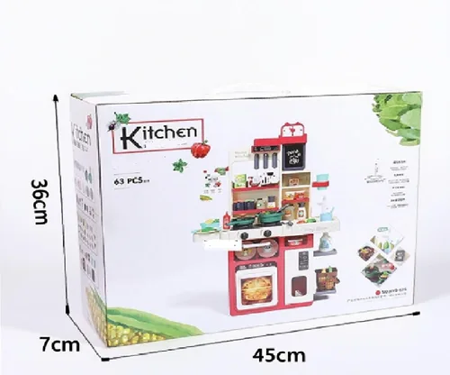Vista 3 de Serena&Jewel Juego de cocina con 63 piezas, juego de accesorios de juguete con sonidos reales y luz, fregadero de juego, estufa de cocina con vapor
