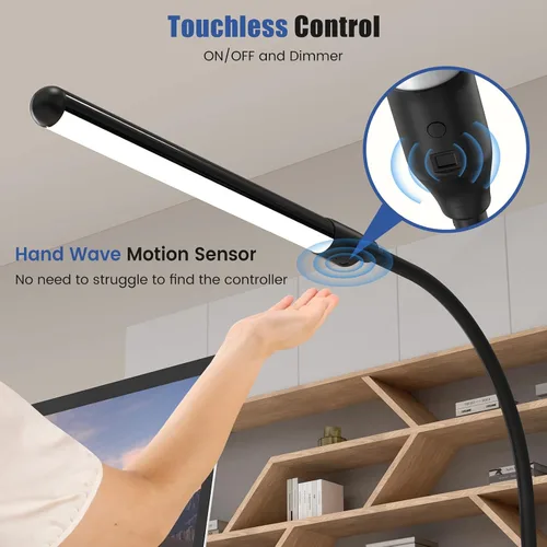 Vista 2 de MYPLUS Lámpara LED de escritorio con abrazadera, control de onda manual, 5 colores y 10 niveles regulables, lámpara LED con clip, luces de mesa