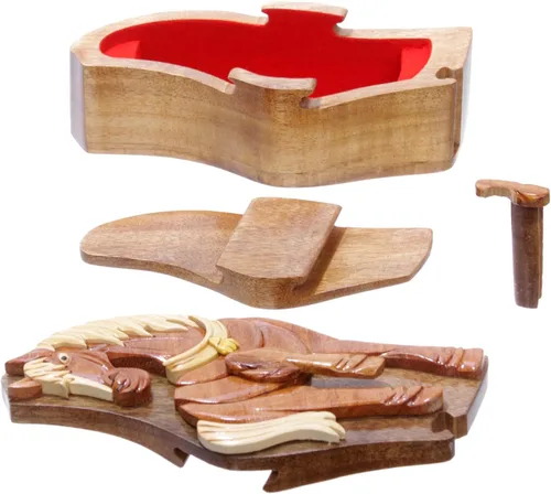 Vista 3 de Caja de rompecabezas secreta de madera hecha a mano con forma de caballo