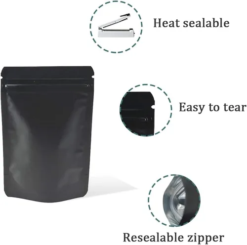 Vista 3 de FERENLI 100 bolsas resellables de Mylar de pie, bolsa de aluminio mate con cierre de papel de aluminio mate, embalaje de almacenamiento
