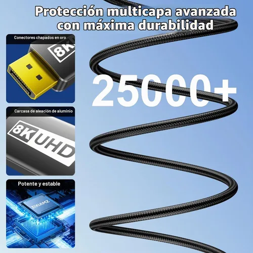 Vista 5 de Cable USB C a puerto de pantalla 1.4 (8K @60Hz 4K a 240Hz) 6FT