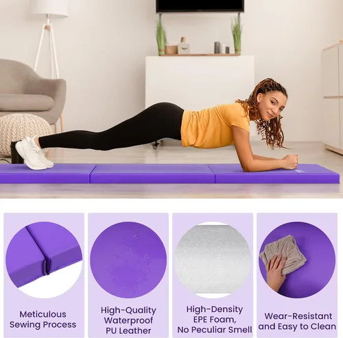 Vista 3 de Fitvids Esterilla de gimnasia plegable para hacer ejercicio, 2 x 6 x 2 pulgadas, con asas de transporte, de alta densidad, antidesgarros, portátil