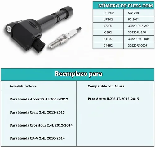 Vista 4 de 4PCS Paquete de bobinas de encendido Bujías (2.4L L4) para Honda Accord se