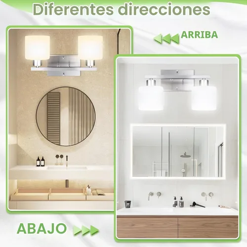 Vista 4 de CANMEIJIA - Lámparas de tocador de baño de 2 luces, níquel cepillado