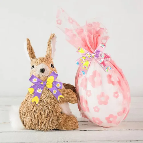 Vista 7 de ALIBBON Cinta de Pascua de 12 yardas, 3/8 pulgadas, clásico, patrón de dibujos animados, verde, rosa, amarillo, blanco, ocasión de Pascua