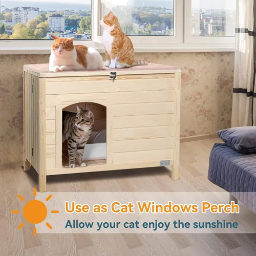 Vista 7 de Petsfit Caja de arena plegable, no requiere herramientas para el montaje, caja de arena para gatos, muebles ocultos, se adapta a la mayoría de cajas