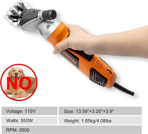 Vista 2 de BEETRO Tijeras eléctricas profesionales de ovejas de 550 W, cortadoras de aseo de animales para ovejas, cabras alpacas y más, 6 velocidades, corte