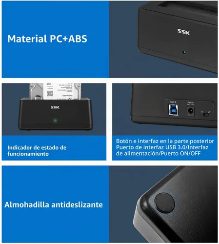 Vista 6 de SSK Adaptador de estación de acoplamiento de disco duro externo USB 3.0 a SATA para disco duro SSD SATA de 2.5 y 3.5 pulgadas, súper velocidad