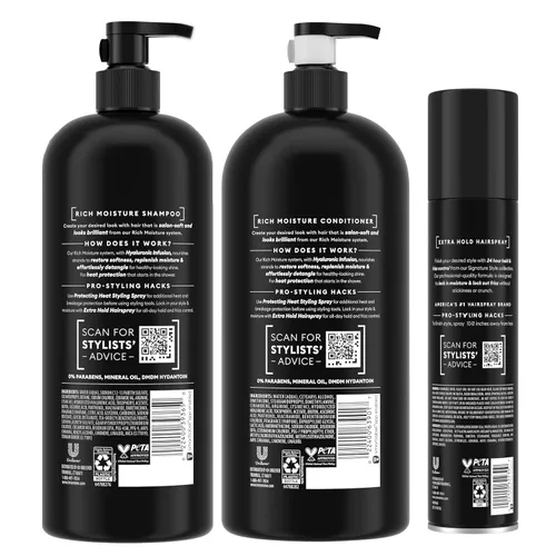 Vista 2 de TRESemmé Champú y acondicionador Rich Moisture para cabello seco formulado con vitamina E y biotina de 28 onzas y laca para el cabello Tresemme