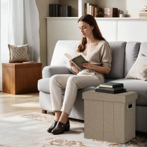 Vista 2 de COSYLAND Otomana con almacenamiento plegable de tela, reposapiés otomano para habitación, muebles plegables pequeños y altos con asas de tapa, 16.5