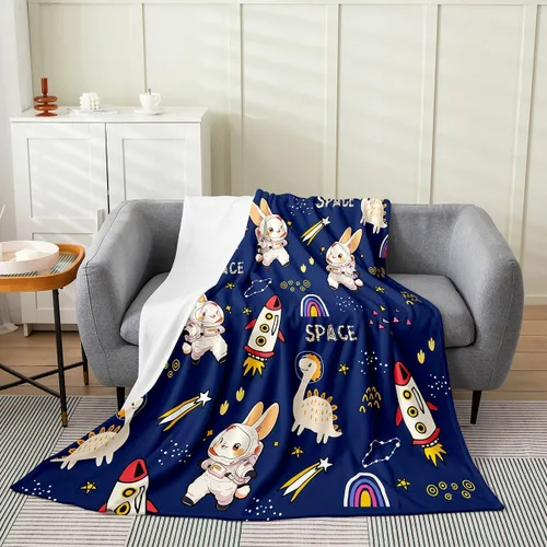 Vista 19 de Castle Fairy Manta de forro polar Sherpa con estampado de aviones para niños, manta de franela de dibujos animados para sofá, avión, azul y blanco