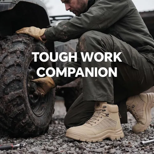 Vista 3 de ANGRYRAM Botas de trabajo con punta de acero para hombres y mujeres, antideslizantes, resistentes a pinchazos, botas de trabajo para hombres