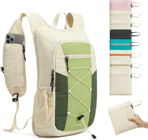 Vista 14 de G4Free Mochila de senderismo ligera y plegable de 20L para mujeres y Beige