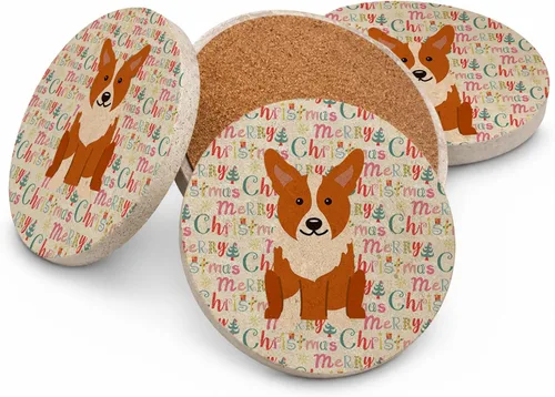 Vista 132 de Abyssinian Sand Terrier Merry Christmas - Posavasos grandes de piedra arenisca (4 unidades)