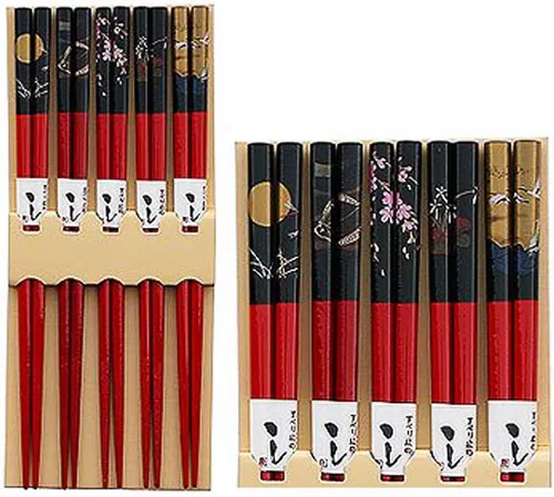 Vista 2 de Happy Sales HSCH84/S, Palillos de Bambú Set Regalo Grúa Diseño Grúa, Paisaje Rojo