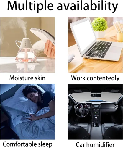 Vista 4 de INVODA Mini humidificadores, 8.8 fl oz USB Personal Cool Mist Humidificador lindo volcanes de escritorio humidificador de aire silencioso Luz