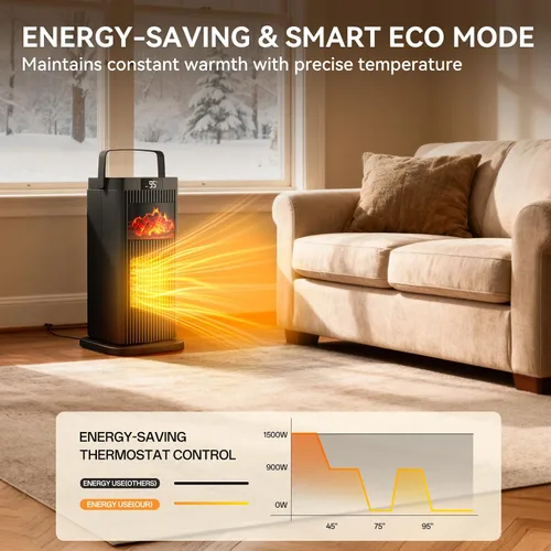 Vista 5 de Calentador de Espacio para Uso en Interiores, 1500W Portátil de 35 cm Calentador Eléctrico con Termostato, Calentamiento Rápido, Oscilación de 45°