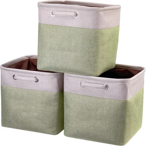 Vista 10 de Paquete de 3 cubos de almacenamiento de 13 x 13 x 13 pulgadas, cajas de almacenamiento de tela con marco de metal y forro de espuma, organizador