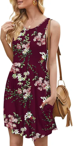 Vista 5 de HiMONE Womens Sleeveless Loose Plain Dresses Casual Short Dress with Pocket