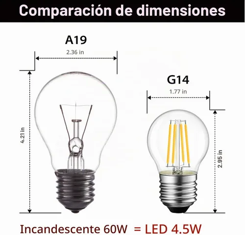 Vista 5 de LVWIT Bombilla de filamento LED G14, equivalente a 60 W, blanco cálido de 4.5W-Transparente