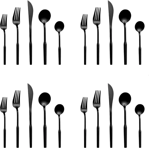 Vista 3 de Juego de cubiertos mate para comer, juego de cubiertos de acero inoxidable de 20 piezas, juego de utensilios de cocina para 4, cubiertos duraderos