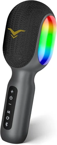 Vista 8 de Micrófono inalámbrico Bluetooth para karaoke, micrófono portátil 5 en 1 con altavoz y luces RGB dinámicas, mini máquina de karaoke para viajes