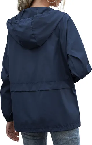 Vista 4 de Chaqueta impermeable ligera para mujer, rompevientos con capucha y bolsillos para exteriores