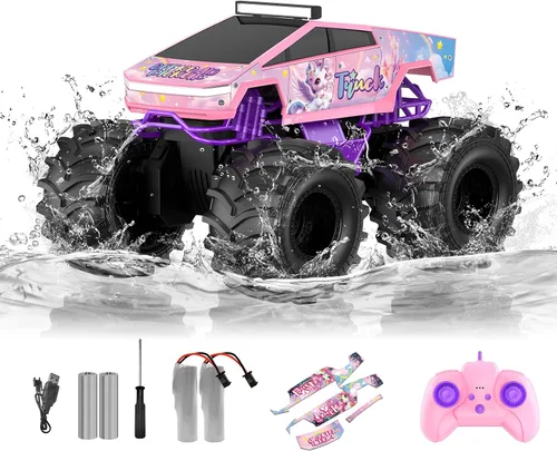 Vista 11 de Auto de control remoto anfibio, 1:18 impermeable Monster Truck Juguetes RC Cars, 2.4GHz RC Trucks 4WD todoterreno todo terreno, regalos