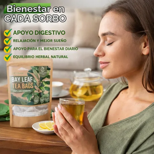 Vista 2 de NHAT ANH FARM - Bolsas de té de hoja de laurel premium, 40 bolsas de té, hoja de laurel seca 100% natural, té de hierbas naturalmente dulce, sin