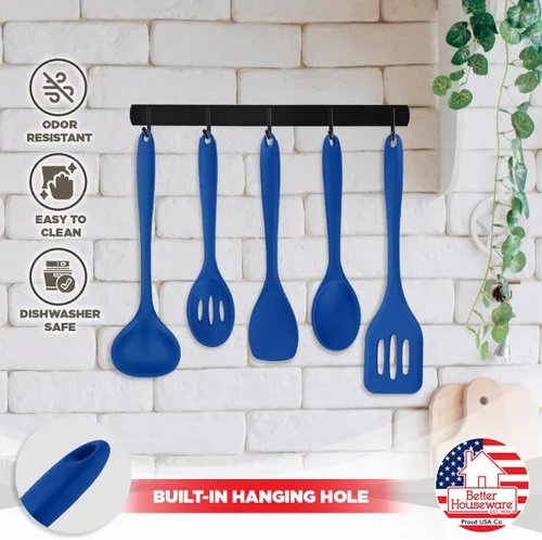 Vista 6 de Better Houseware Juego de utensilios de cocina de silicona, 5 piezas, color azul