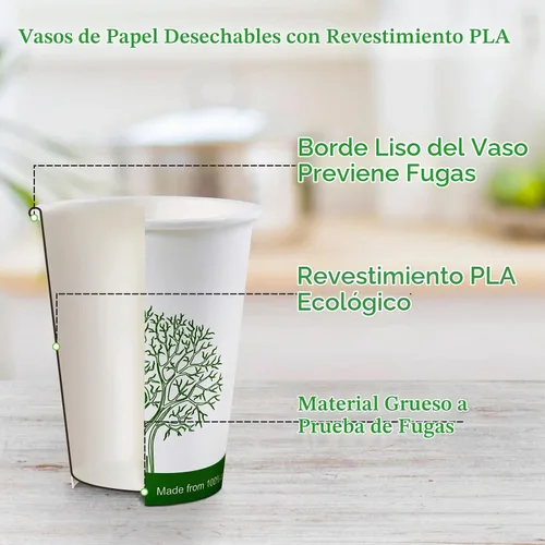 Vista 2 de ECOLipak Taza de papel compostable de 210 unidades, 16 onzas, taza de café Paquete de 210 vasos PLA de 16 onzas