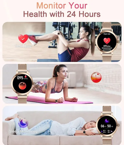 Vista 4 de Relojes inteligentes para mujer, 1.106 pulgadas AMOLED pequeña pantalla HD Smartwatch responder/hacer llamadas para teléfonos Android iOS, oro rosa