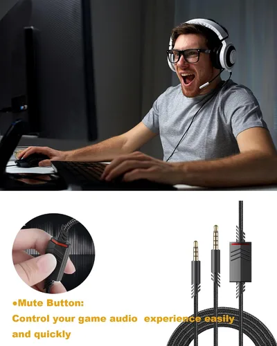 Vista 4 de Cable de repuesto para auriculares Astro A40 compatible con Astro A40, cable de audio silencioso en línea para auriculares Astro A10/A40/A40TR