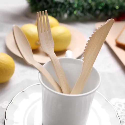Vista 4 de Banbu Cubiertos de bambú desechables, 100 unidades de cuchillos de bambú desechables de 6.7 pulgadas, cuchillo biodegradable 100% compostable