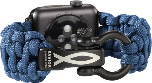 Vista 34 de Savior Survival Gear - Correa de repuesto para Apple Watch de 1.65”/42 mm, hecha de 550 cuerda de paracaídas con grillete ajustable de acero Negro