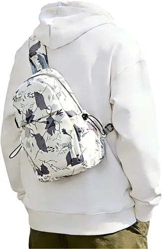Vista 8 de SEAFEW Small Beige Sling Backpack Travel Hiking Daypack, Crossbody Sling Bag with USB Charging Port for Men Women 3 Layer Pockets One Shoulder Bag