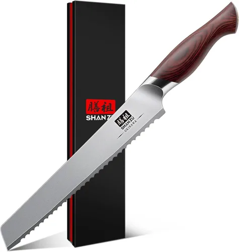 Vista 15 de Cuchillo de pan SHAN ZU de 10 pulgadas, cuchillo de corte de masa ácida ultra afilado, cuchillo de pastel de acero inoxidable de alto carbono