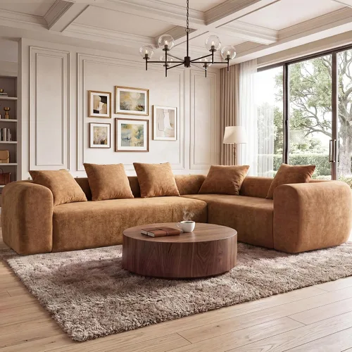 Vista 37 de Claiks Sofá modular deshuesado de 123 pulgadas, sofá en forma de L para sala de estar, sofá moderno de asiento profundo de 3 plazas, tela de Gris