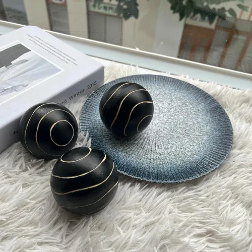 Vista 3 de Juego de 6 orbes decorativos para cuencos y jarrones, patrón circular, bolas redondas de resina para sala, comedor, mesa de café, centro de mesa