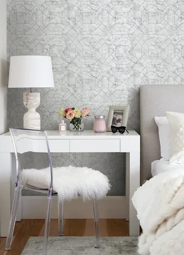 Vista 4 de Rachel Zoe Papel pintado plateado Seraphina Peel & Stick