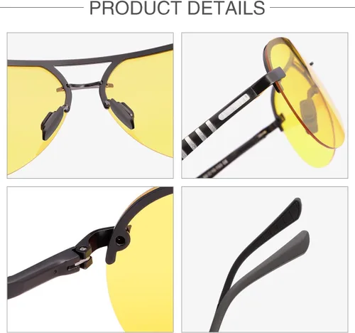 Vista 4 de Gafas de conducción de visión nocturna para hombres y mujeres, antirreflejos, lentes polarizadas amarillas, montura de metal piloto