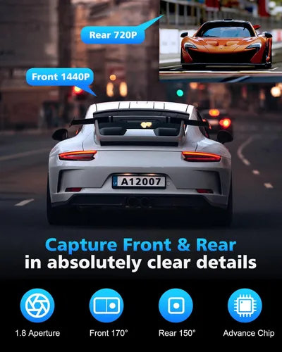 Vista 2 de SUVCON Dash Cam delantera y trasera 2K, negro