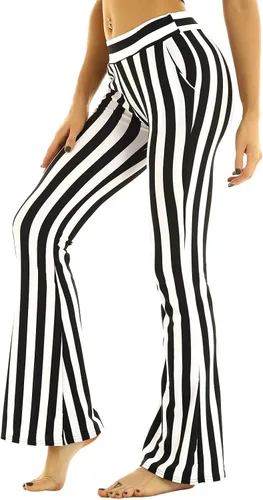 Vista 2 de Hedmy Pantalones largos para mujer de cintura alta, color blanco y negro