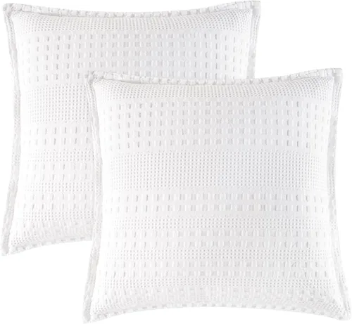 Vista 36 de PHF Fundas de almohada 100% algodón con tejido de gofre de 24 x 24 pulgadas, paquete de 2 fundas cuadradas para decoración elegante del hogar, sin