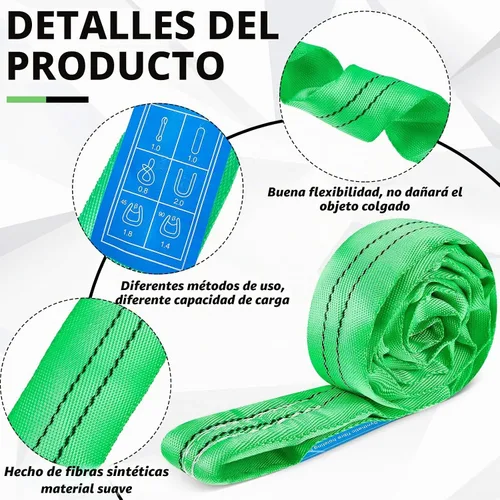 Vista 3 de Fabbay 3.3 pies 4 eslingas redondas sin fin correas de elevación de Verde