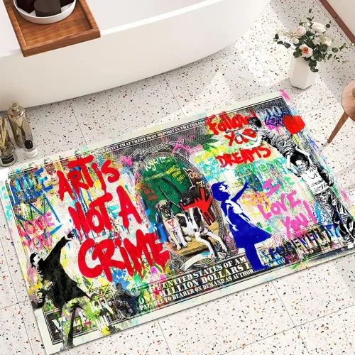 Vista 43 de GUBIYU Juego de 2 alfombras y tapetes de cocina color beige y dorado para billetes de 100 dólares, alfombra divertida y fresca para baño