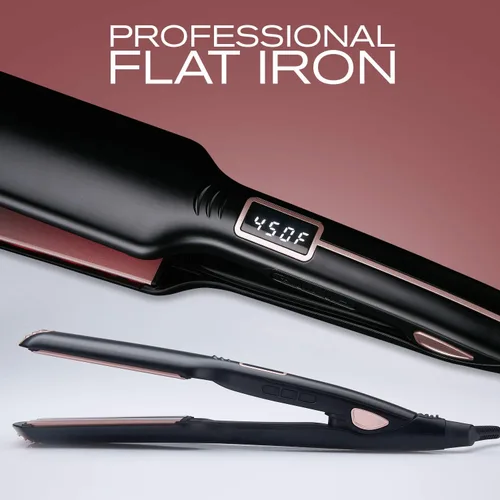 Vista 2 de Plancha profesional de plancha plana para el cabello, con placa ancha y pantalla digital, alisadores de pelo de titanio de doble voltaje
