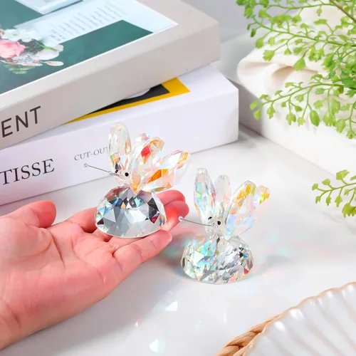 Vista 4 de Qianwei 2 figuras de mariposa de cristal, coloridas hechas a mano, regalos de mariposa para mujeres, animales de cristal, mariposas de cristal