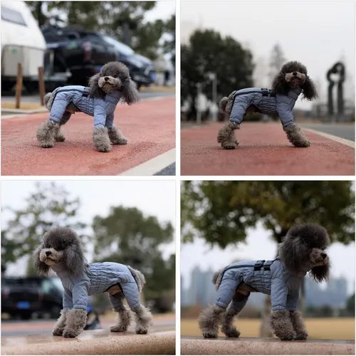 Vista 6 de Abrigo cálido para perros de doble capa, chaleco para perros, 4 patas cubiertas, resistente al viento, impermeable, reflectante, gris XS - L